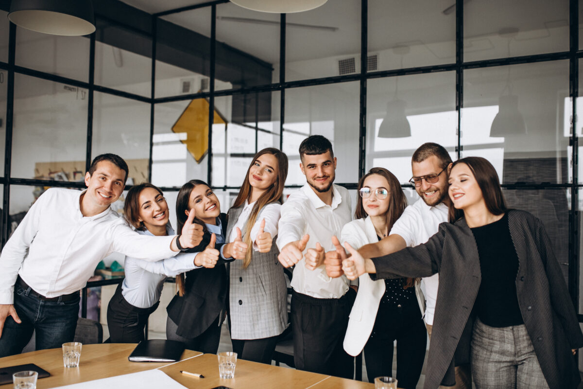 Group of people working out business plan in an office